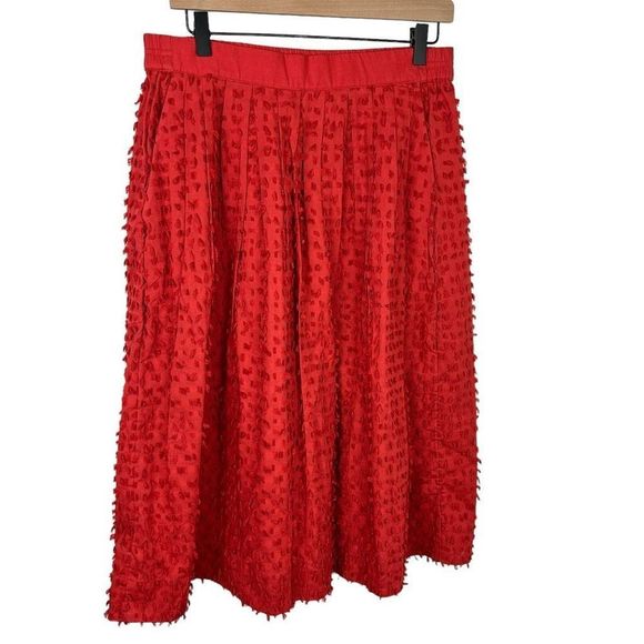 J. Crew A-Line midi red skirt size 10 pleated clip dot textured - Picture 1 of 12